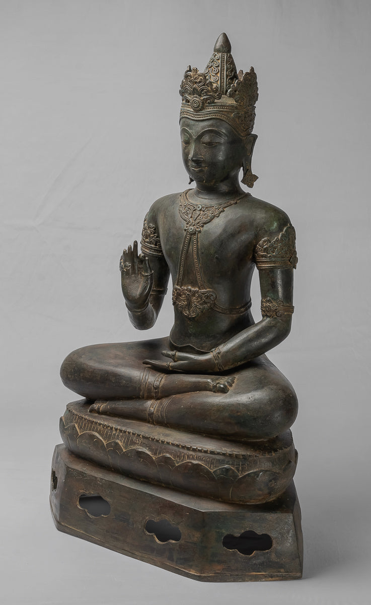 Buddha-Statue – Königliche Lehr-Buddha-Statue im antiken Chiang-Saen-Stil – 87 cm/35 Zoll