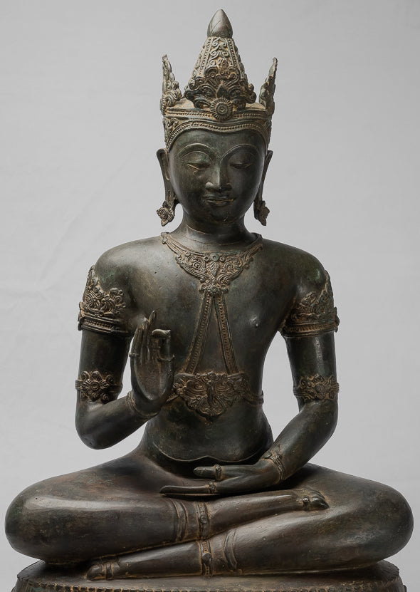 Buddha-Statue – Königliche Lehr-Buddha-Statue im antiken Chiang-Saen-Stil – 87 cm/35 Zoll