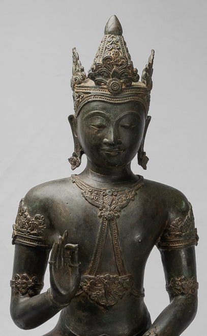 Buddha-Statue – Königliche Lehr-Buddha-Statue im antiken Chiang-Saen-Stil – 87 cm/35 Zoll