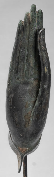 Mounted Antique Thai Style Southeast Asia Bronze Thai Protection Hand - 32cm/13"