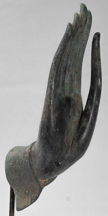 Mounted Antique Thai Style Southeast Asia Bronze Thai Protection Hand - 32cm/13"