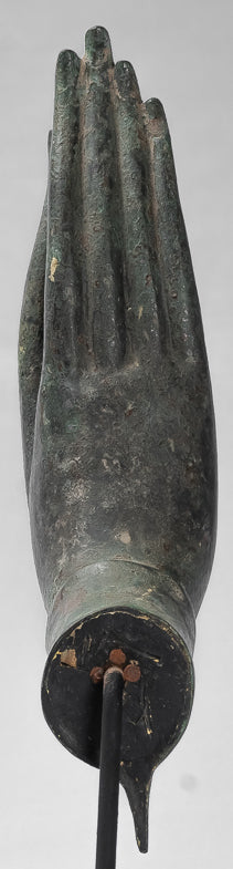 Mounted Antique Thai Style Southeast Asia Bronze Thai Protection Hand - 32cm/13"