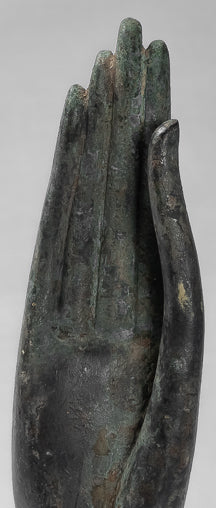 Mounted Antique Thai Style Southeast Asia Bronze Thai Protection Hand - 32cm/13"