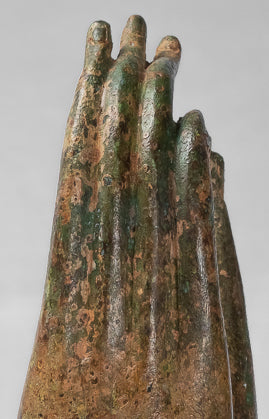 Main d'enseignement thaïlandaise en bronze d'Asie du Sud-Est de style thaïlandais antique montée - 30 cm/13"