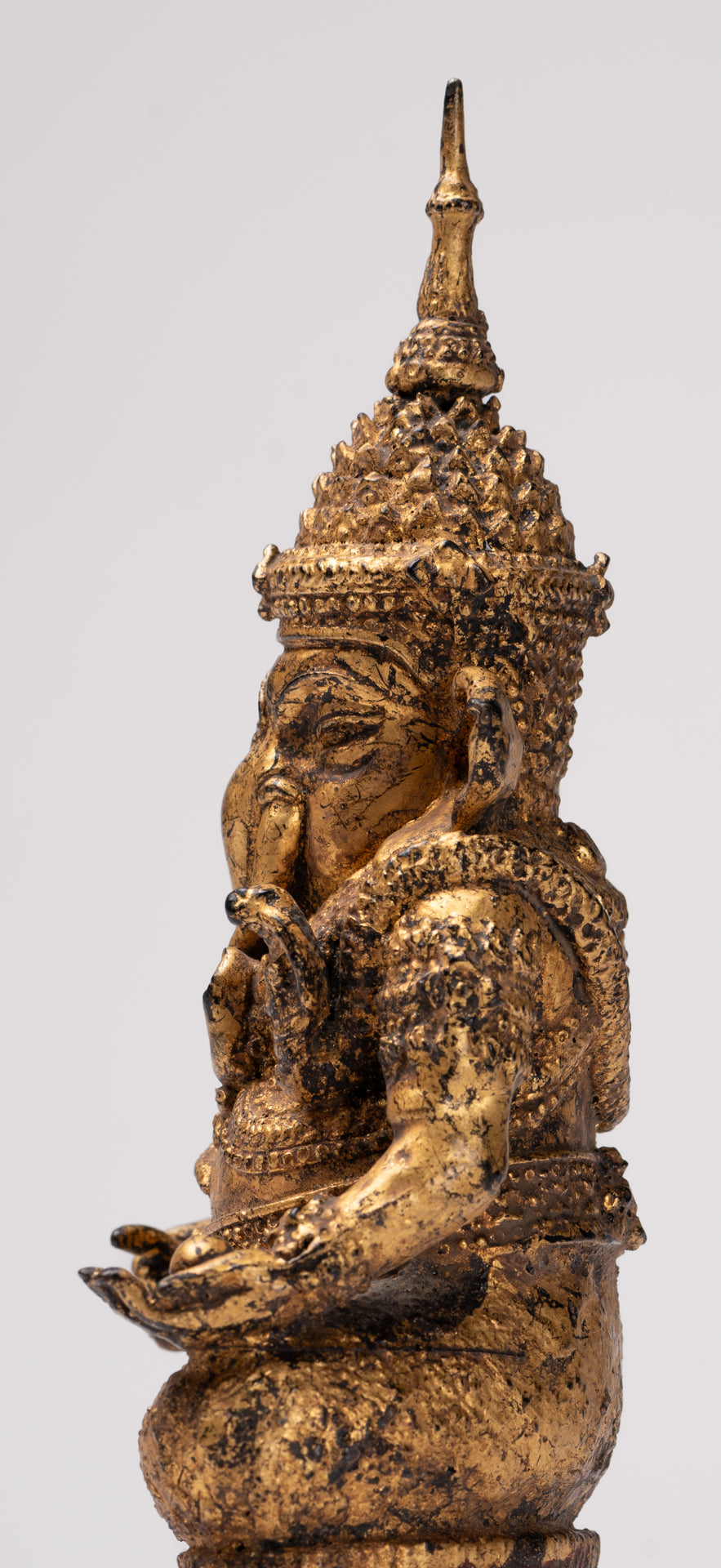 Ganesha Statue - Antique Thai Style Bronze Seated Rattanakosin Ganesha Statue - 19cm/8"