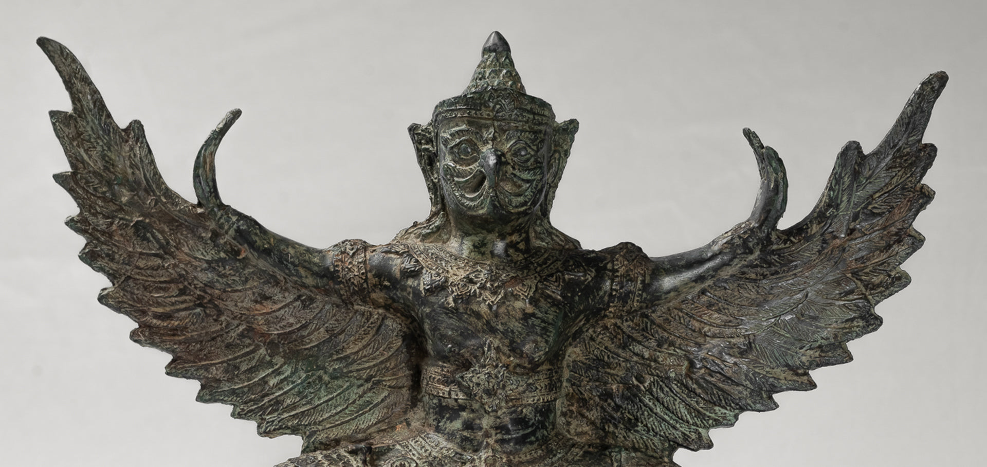 Antique Thai Style Standing Bronze Vishnu Garuda Statue - 33cm/13"
