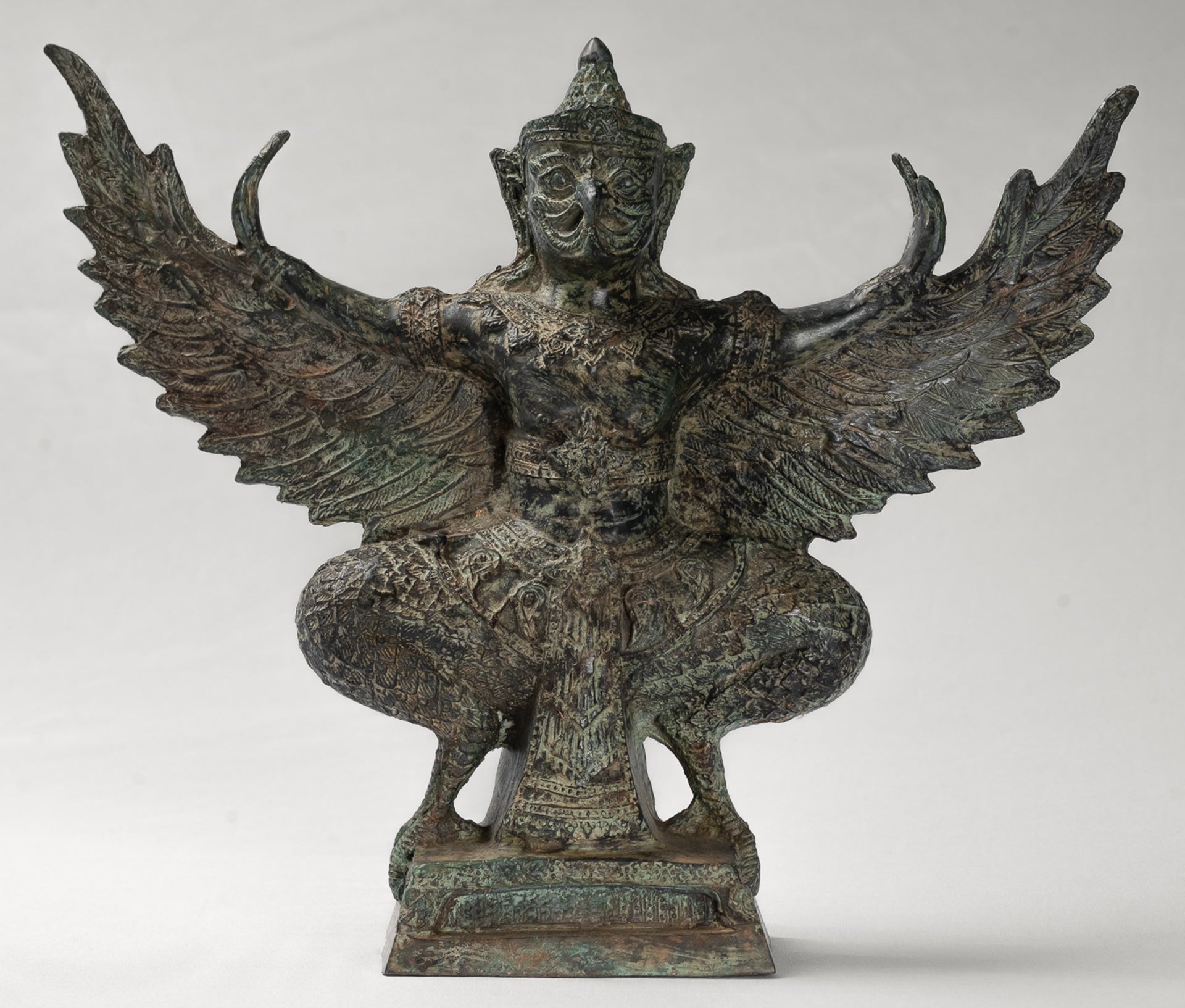 Antique Thai Style Standing Bronze Vishnu Garuda Statue - 33cm/13"