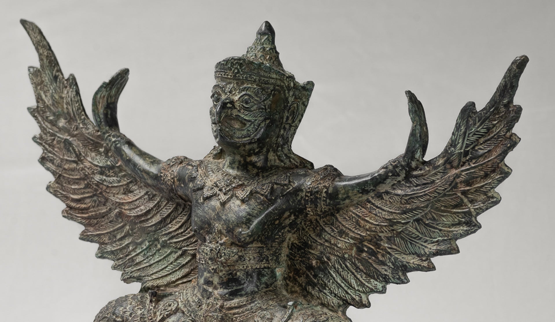Antique Thai Style Standing Bronze Vishnu Garuda Statue - 33cm/13"