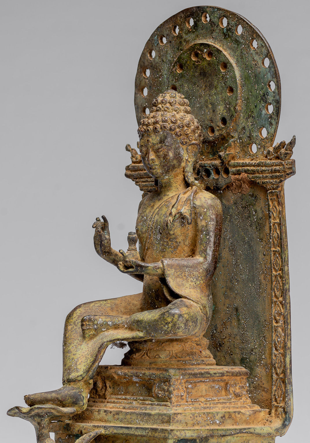 Statue de Bouddha – Bouddha d'enseignement javanais en bronze assis de style indonésien antique – 27 cm