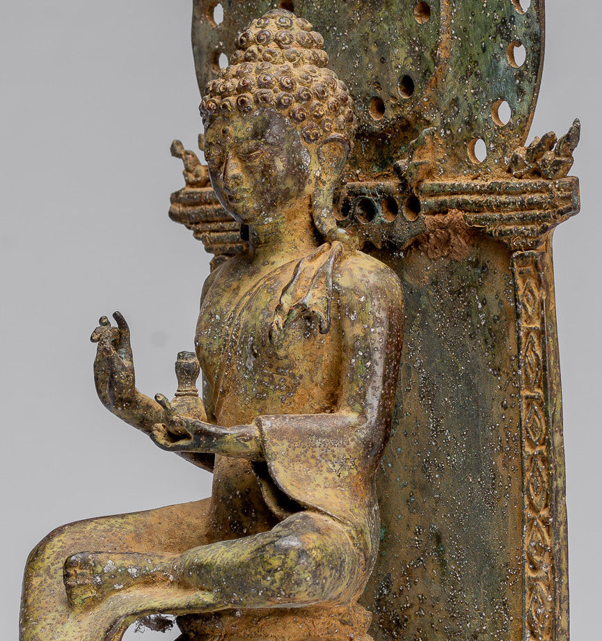Statue de Bouddha – Bouddha d'enseignement javanais en bronze assis de style indonésien antique – 27 cm