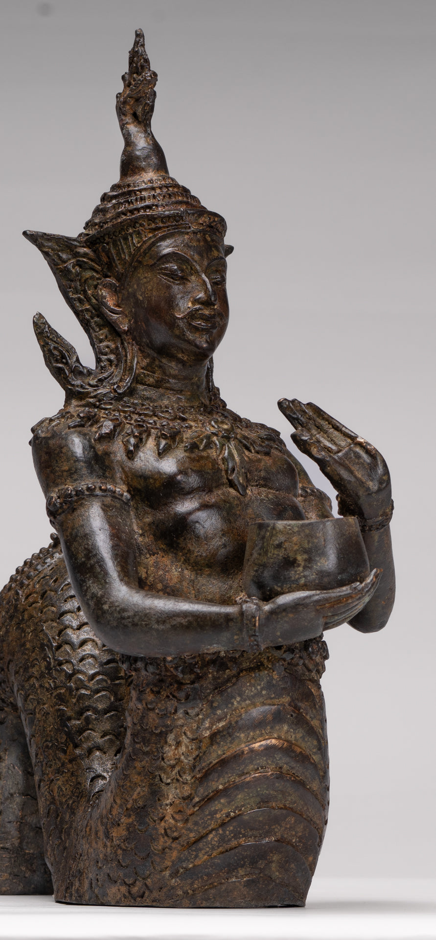 Antique Thai Style Bronze Naga Prince Statue - Guardian of Wisdom and Protection - 38cm/15"