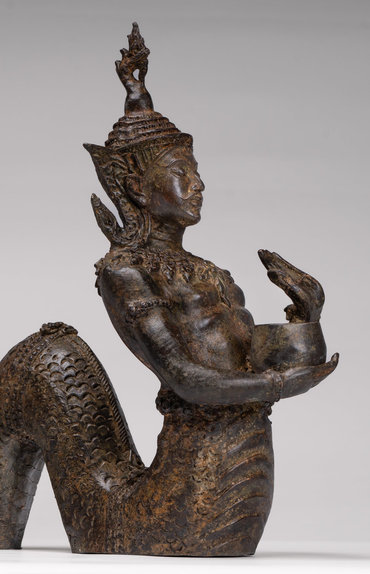 Antique Thai Style Bronze Naga Prince Statue - Guardian of Wisdom and Protection - 38cm/15"