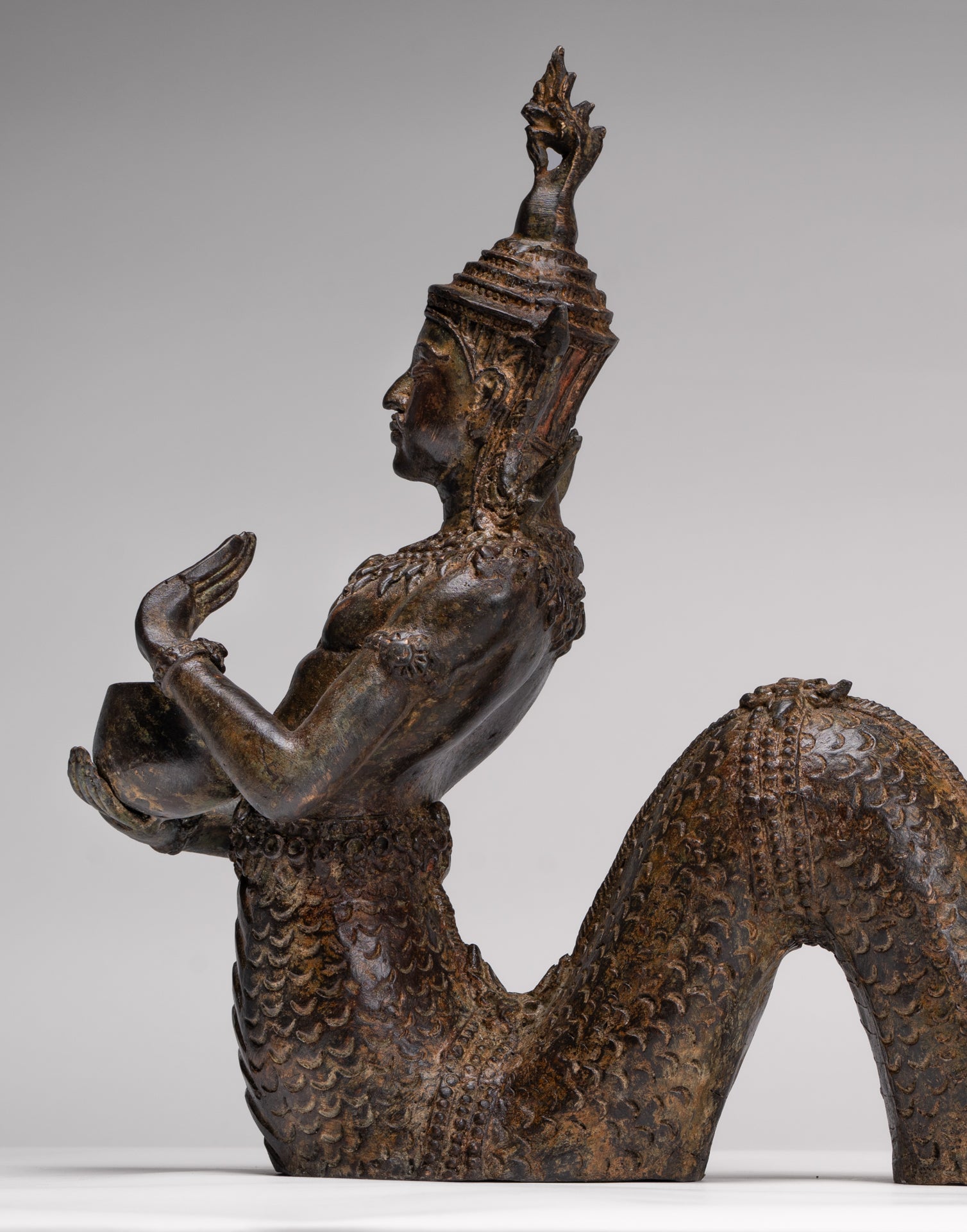 Antique Thai Style Bronze Naga Prince Statue - Guardian of Wisdom and Protection - 38cm/15"
