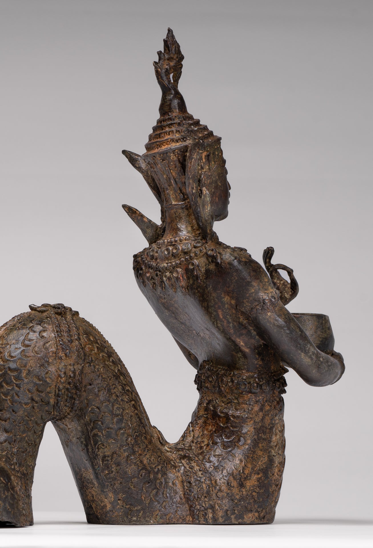Antique Thai Style Bronze Naga Prince Statue - Guardian of Wisdom and Protection - 38cm/15"