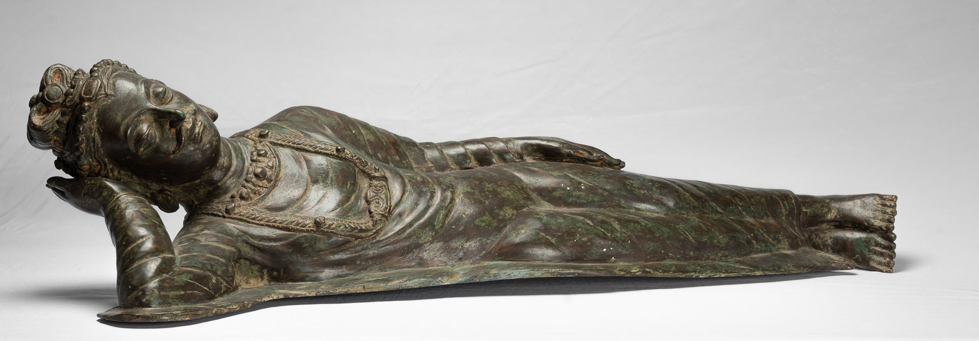 Antique Indian Style Gandhara Bronze Reclining Vishnu Statue - 95cm/38" Long