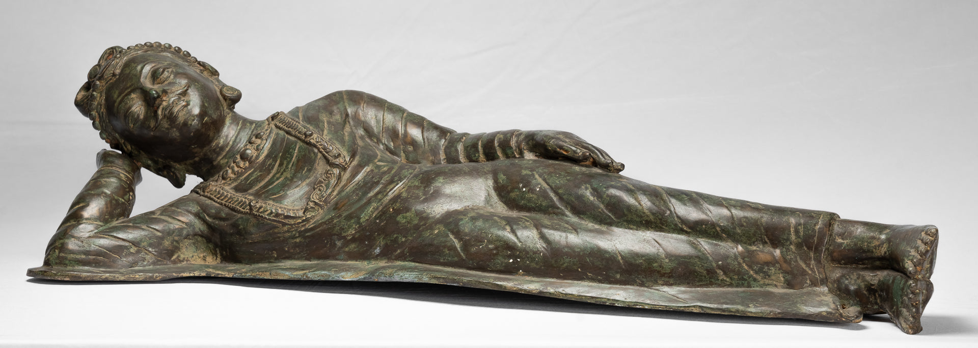 Antique Indian Style Gandhara Bronze Reclining Vishnu Statue - 95cm/38" Long