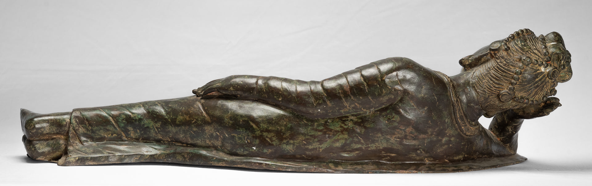 Antique Indian Style Gandhara Bronze Reclining Vishnu Statue - 95cm/38" Long