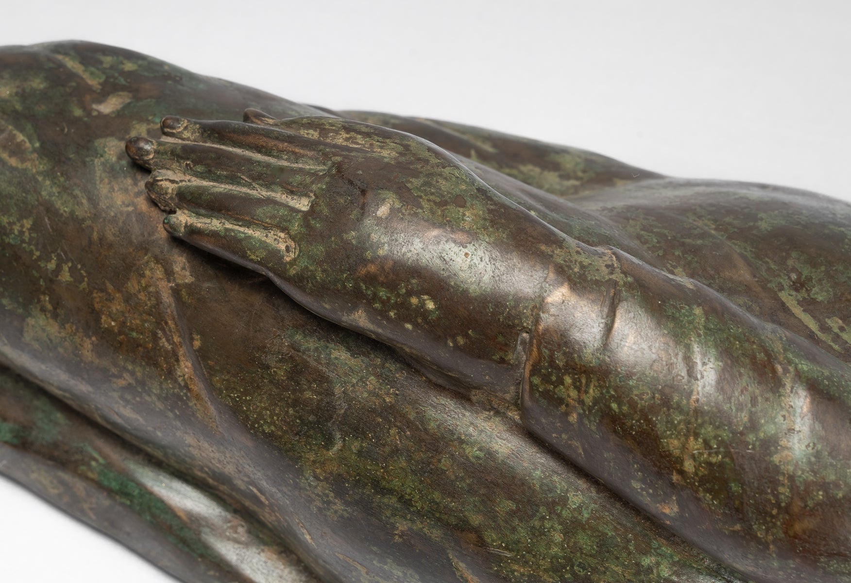 Antique Indian Style Gandhara Bronze Reclining Vishnu Statue - 95cm/38" Long