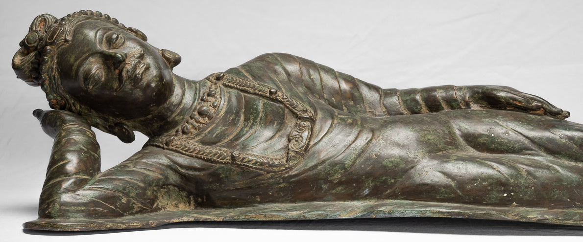 Antique Indian Style Gandhara Bronze Reclining Vishnu Statue - 95cm/38" Long