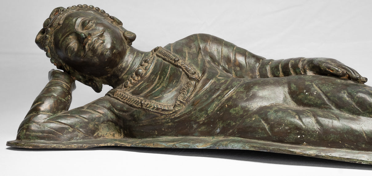 Antique Indian Style Gandhara Bronze Reclining Vishnu Statue - 95cm/38" Long