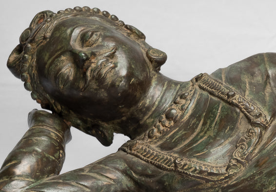 Antique Indian Style Gandhara Bronze Reclining Vishnu Statue - 95cm/38" Long