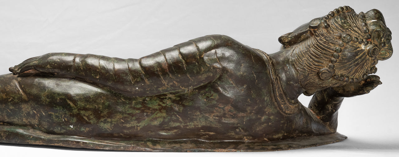 Antique Indian Style Gandhara Bronze Reclining Vishnu Statue - 95cm/38" Long