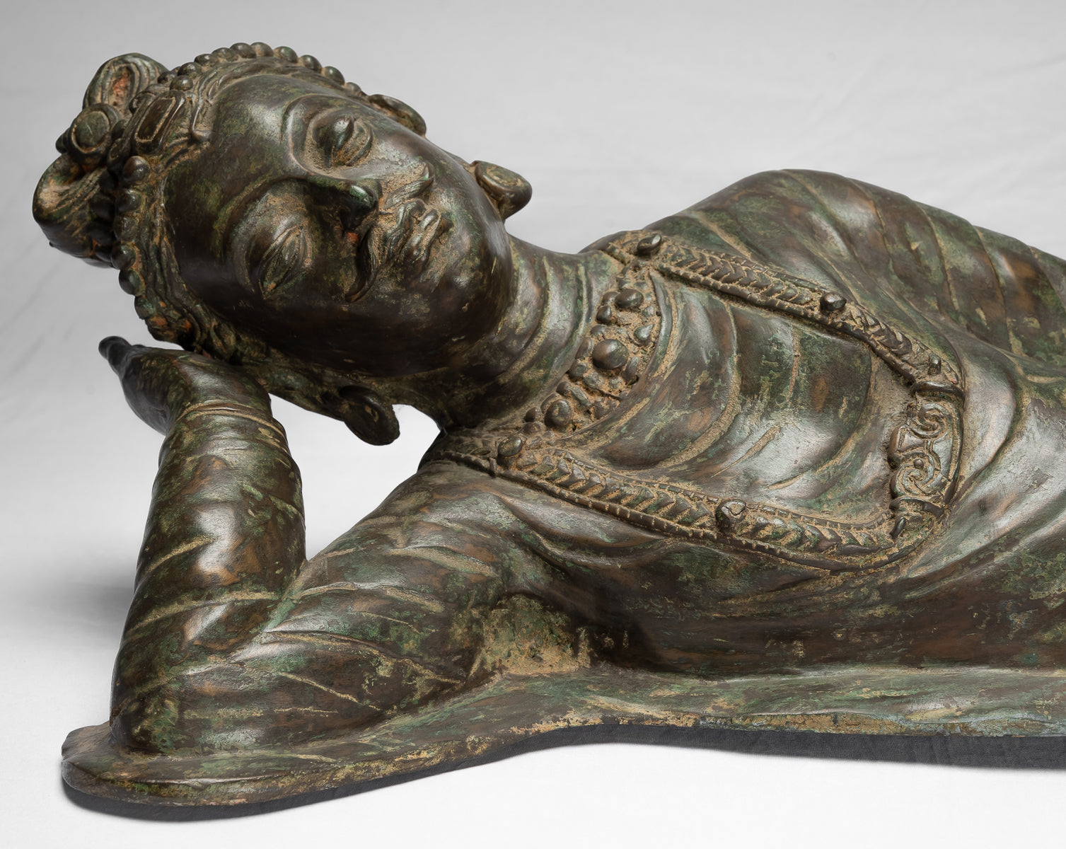 Antique Indian Style Gandhara Bronze Reclining Vishnu Statue - 95cm/38" Long