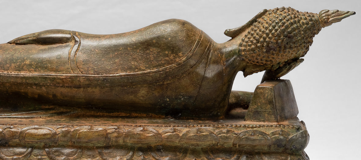 Buddha Statue - Antique Thai Style Bronze Sukhothai Reclining Nirvana Buddha Statue - 55cm/22"