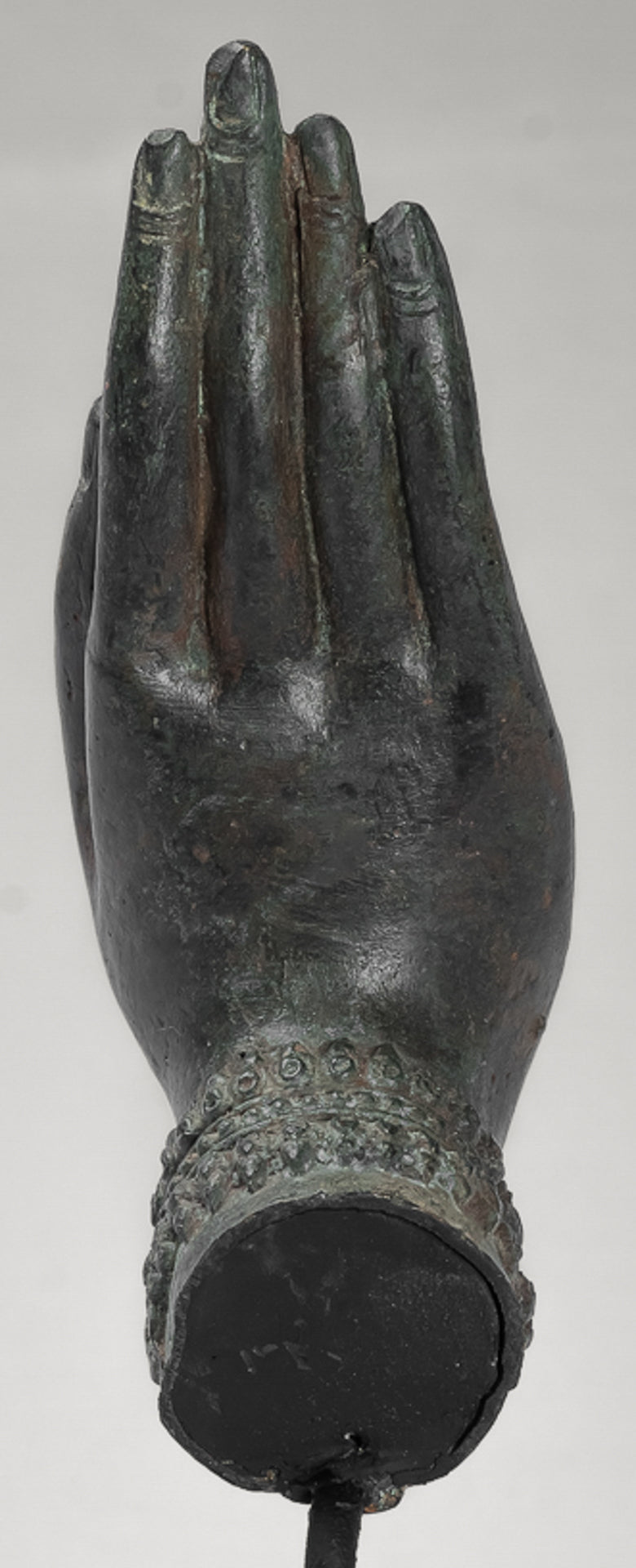 Mounted Antique Thai Style Southeast Asia Bronze Thai Protection Hand - 23cm/9"