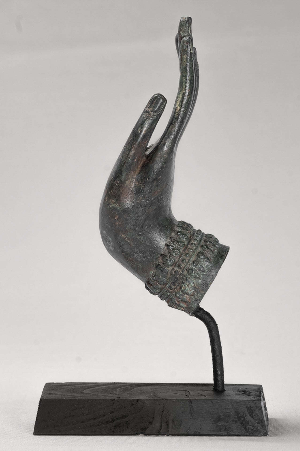 Mounted Antique Thai Style Southeast Asia Bronze Thai Protection Hand - 23cm/9"