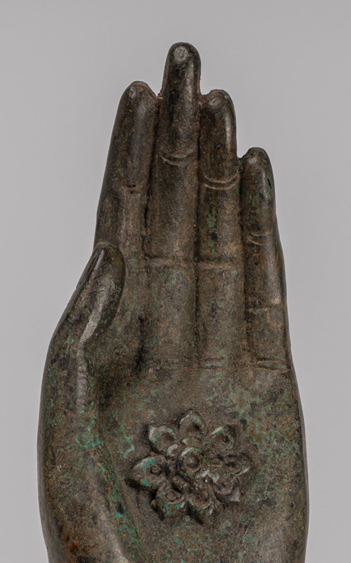 Mounted Antique Thai Style Southeast Asia Bronze Thai Protection Hand - 23cm/9"