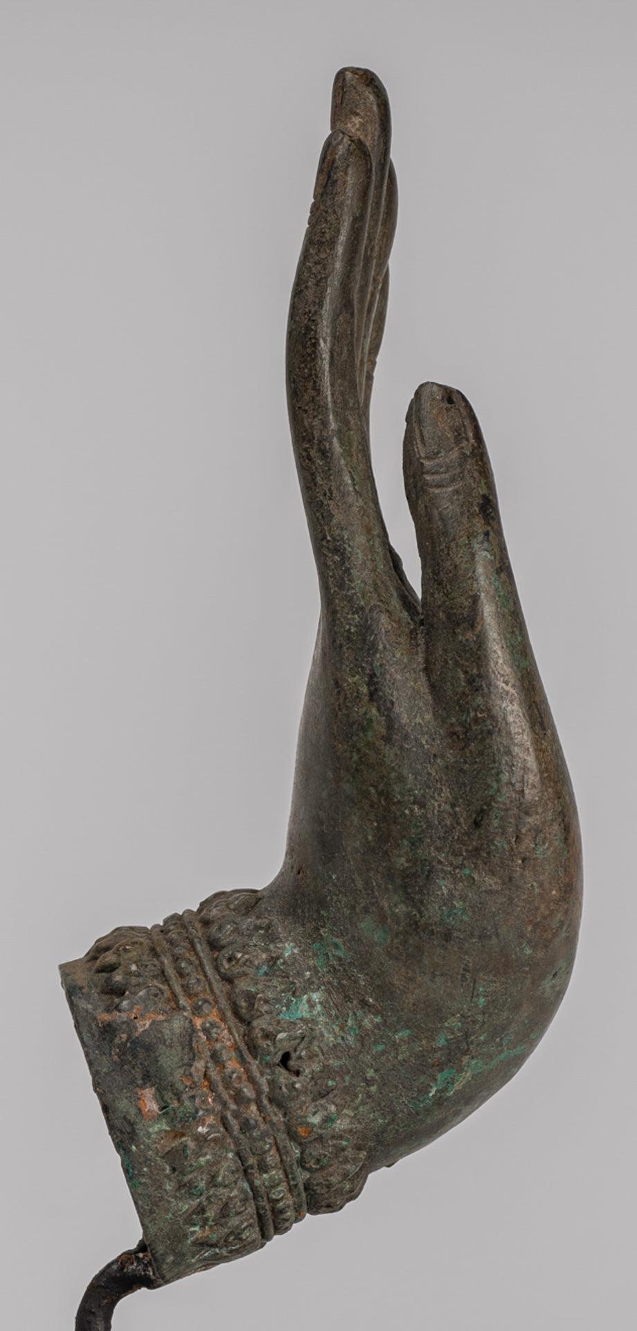 Mounted Antique Thai Style Southeast Asia Bronze Thai Protection Hand - 23cm/9"