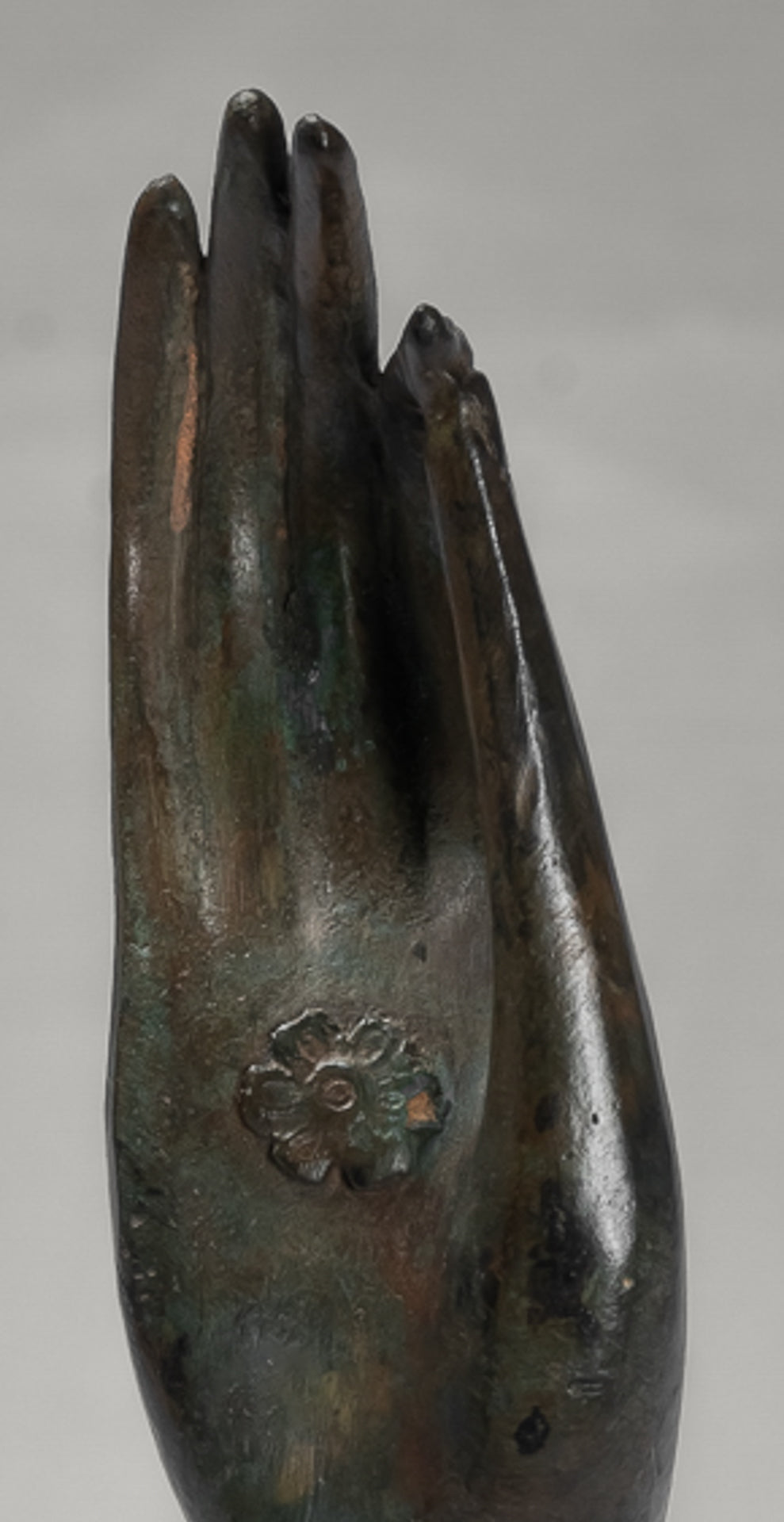 Mounted Antique Thai Style Southeast Asia Bronze Thai Teaching Hand - 24cm/10"