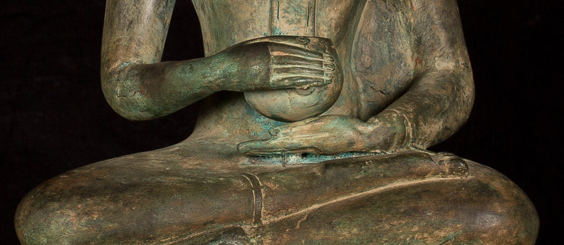 Buddha Statue -Antique Laos Style Bronze Charity Gautama Buddha Statue - 63cm/25"