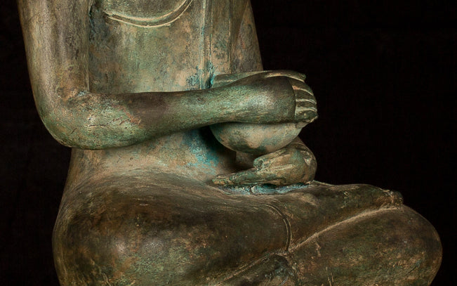 Buddha Statue -Antique Laos Style Bronze Charity Gautama Buddha Statue - 63cm/25"