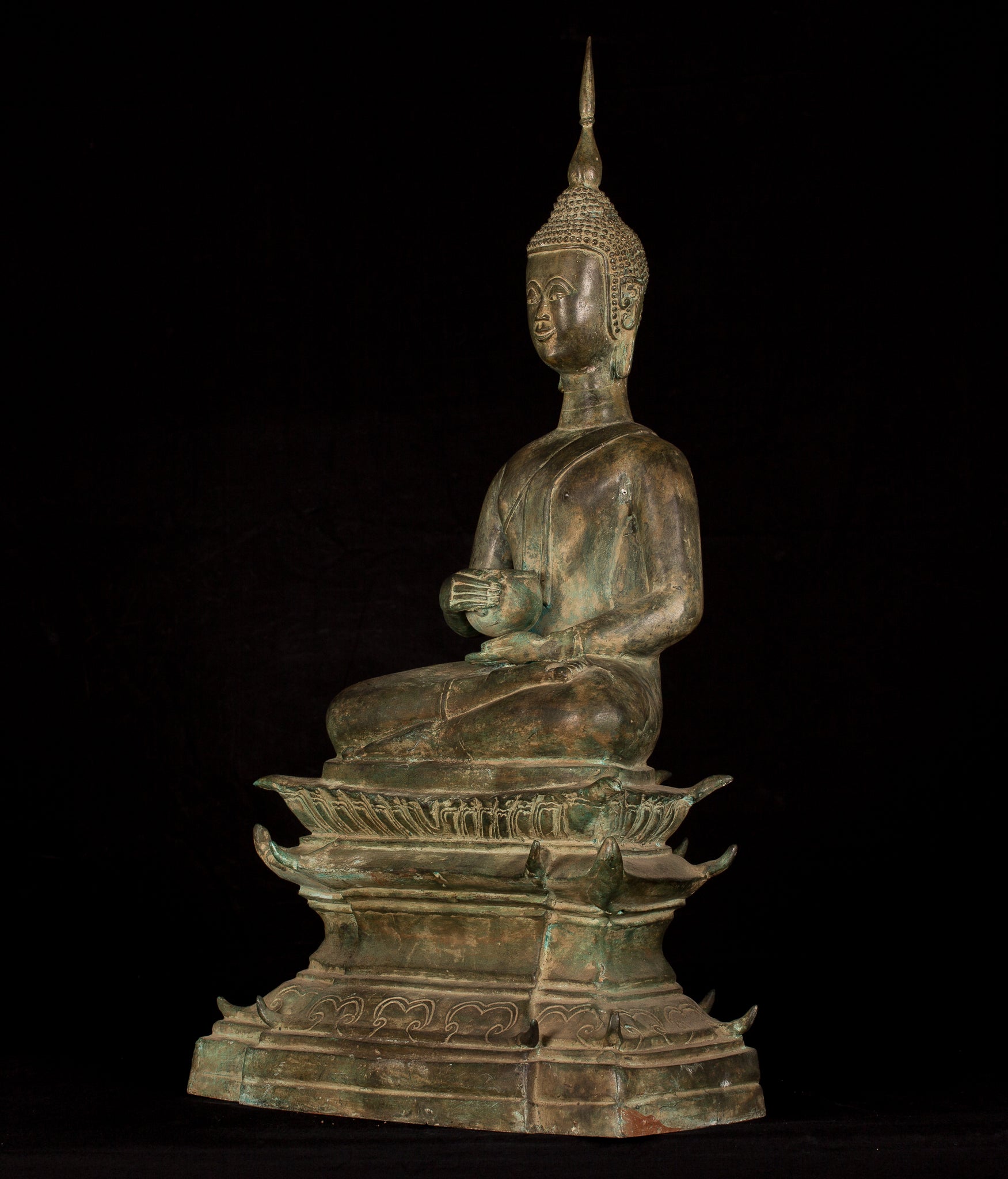 Buddha Statue -Antique Laos Style Bronze Charity Gautama Buddha Statue - 63cm/25"