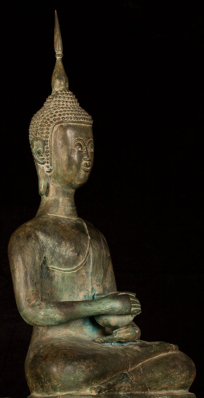 Buddha Statue -Antique Laos Style Bronze Charity Gautama Buddha Statue - 63cm/25"