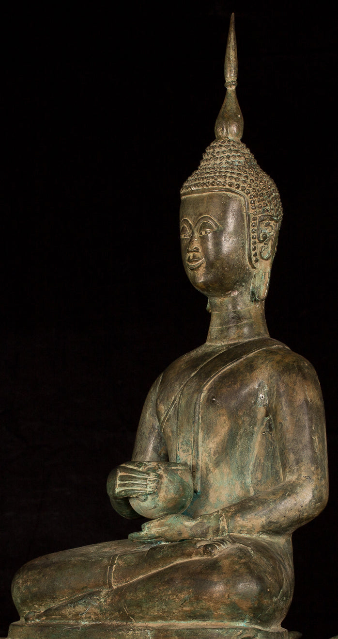Buddha Statue -Antique Laos Style Bronze Charity Gautama Buddha Statue - 63cm/25"