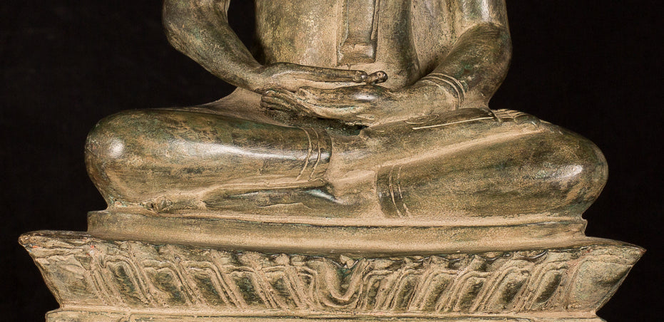 Estatua de Buda - Estatua de Buda de Meditación Sentada de Bronce Antique Laos - 56cm/22 "