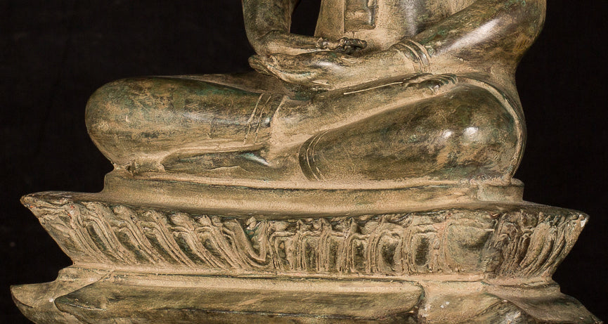 Estatua de Buda - Estatua de Buda de Meditación Sentada de Bronce Antique Laos - 56cm/22 "