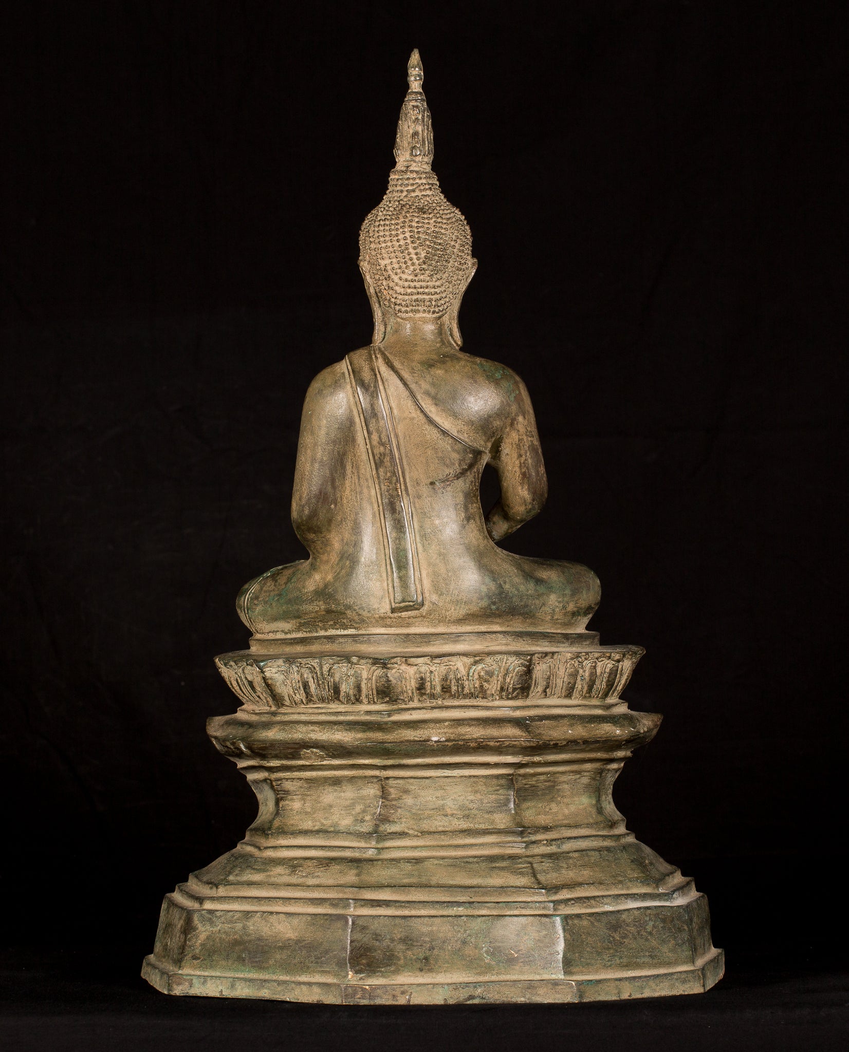Estatua de Buda - Estatua de Buda de Meditación Sentada de Bronce Antique Laos - 56cm/22 "