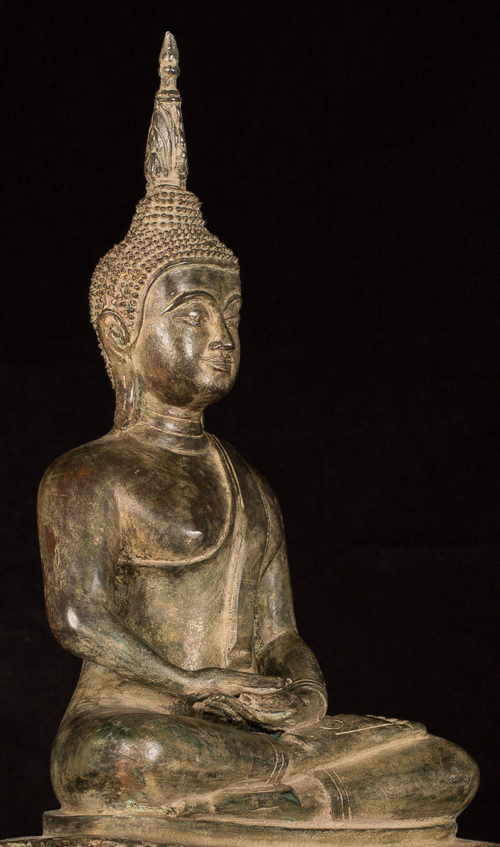 Estatua de Buda - Estatua de Buda de Meditación Sentada de Bronce Antique Laos - 56cm/22 "