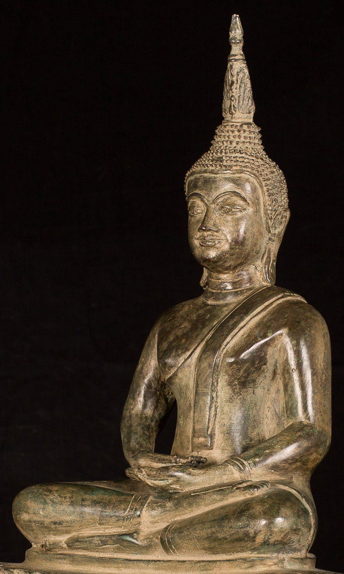 Estatua de Buda - Estatua de Buda de Meditación Sentada de Bronce Antique Laos - 56cm/22 "