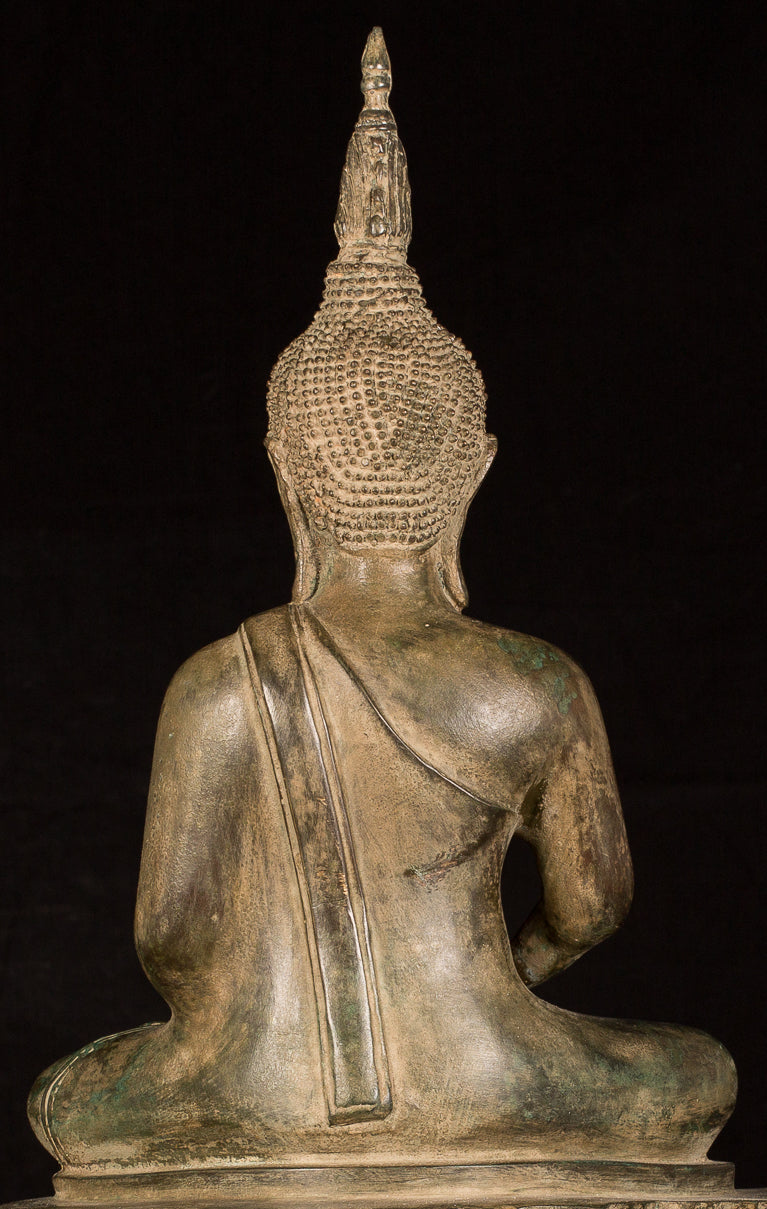 Estatua de Buda - Estatua de Buda de Meditación Sentada de Bronce Antique Laos - 56cm/22 "