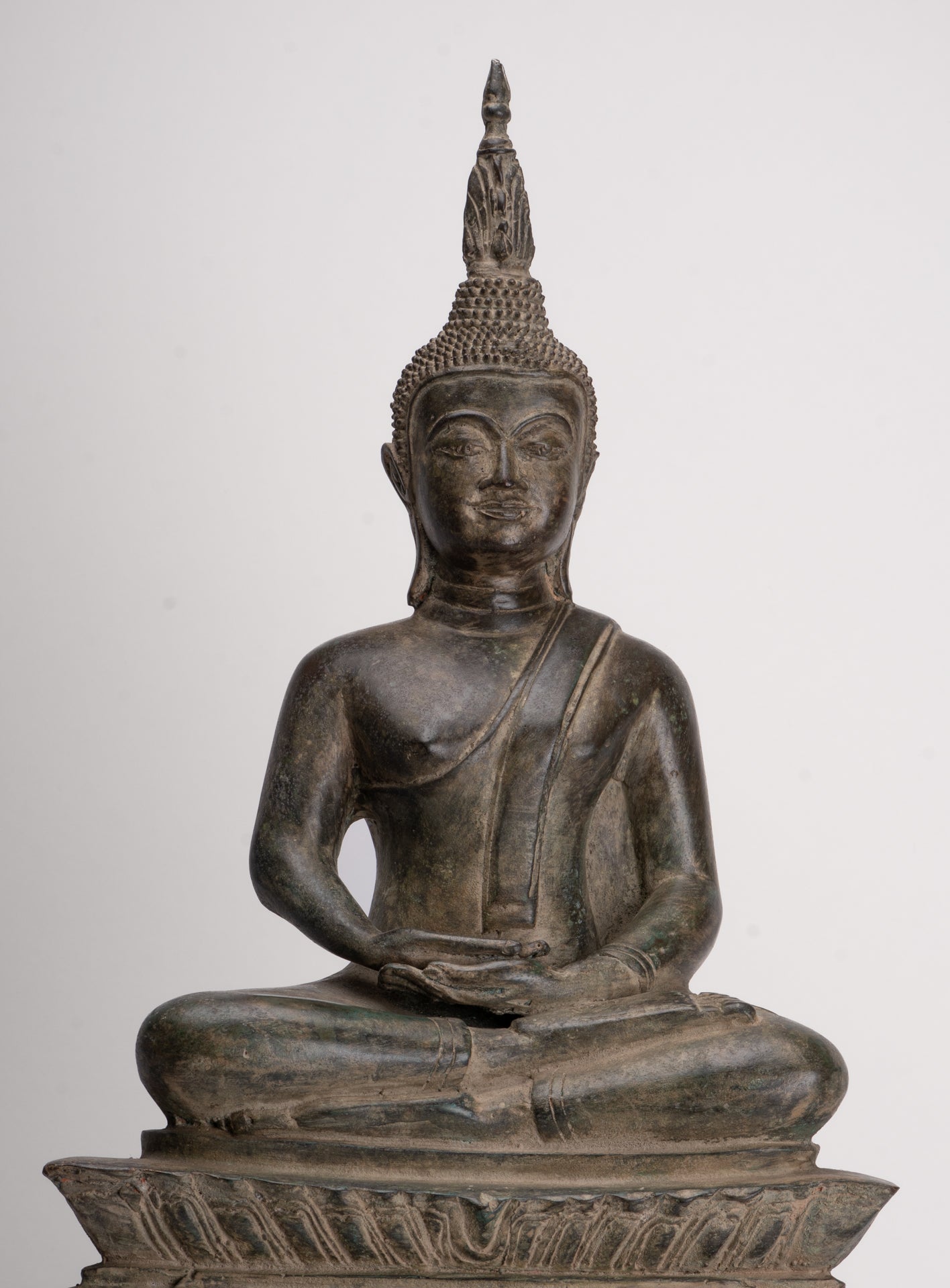 Antique Laos Style Bronze Seated Meditation Buddha Statue - 57cm/23"