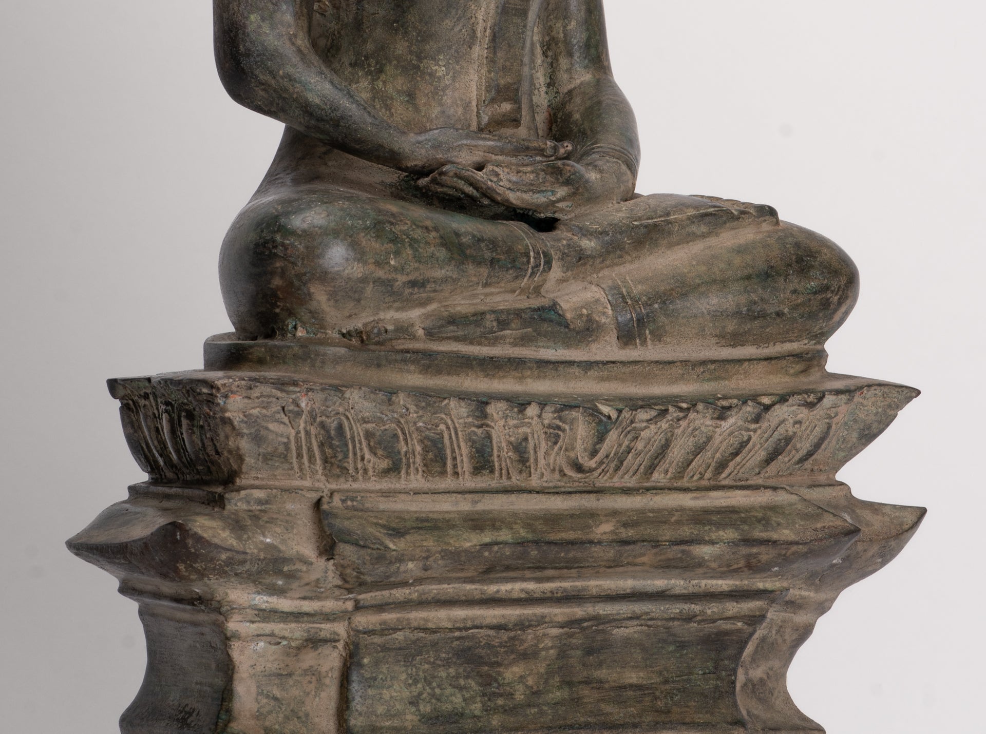 Antique Laos Style Bronze Seated Meditation Buddha Statue - 57cm/23"