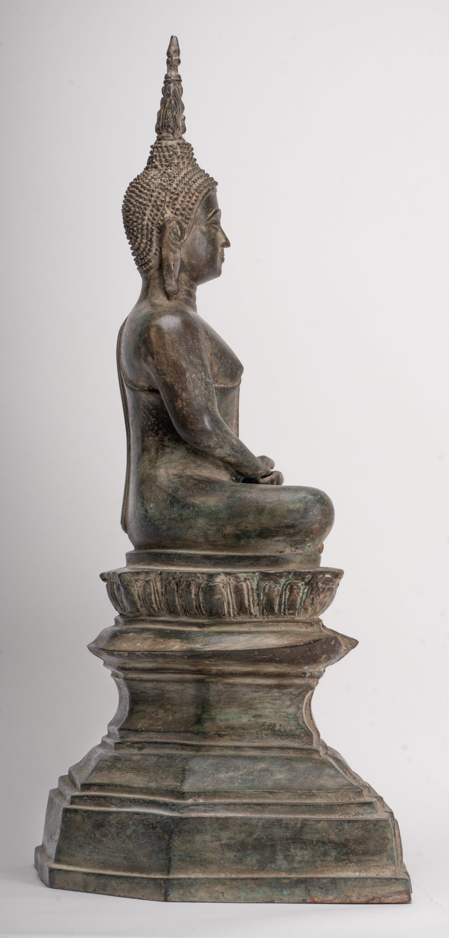 Antique Laos Style Bronze Seated Meditation Buddha Statue - 57cm/23"