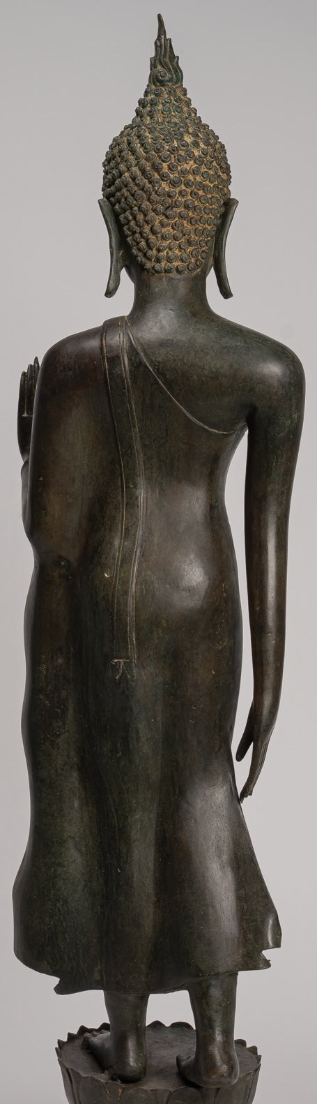 Antique Thai Style Sukhothai Bronze Protection Walking Buddha Statue - 116cm/46"