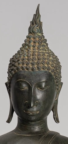 Antique Thai Style Sukhothai Bronze Protection Walking Buddha Statue - 116cm/46"