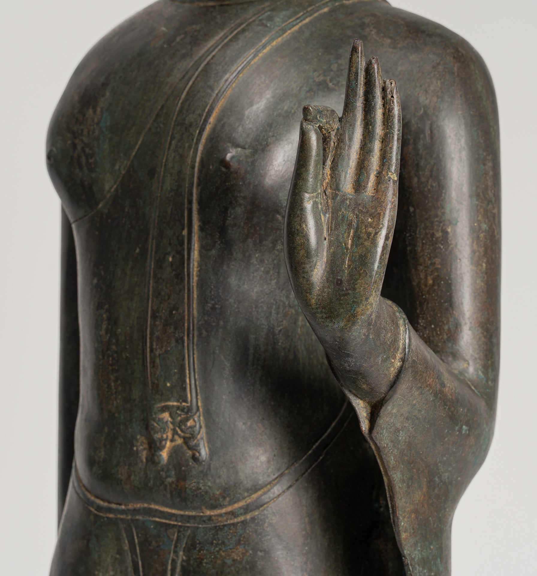 Antique Thai Style Sukhothai Bronze Protection Walking Buddha Statue - 116cm/46"